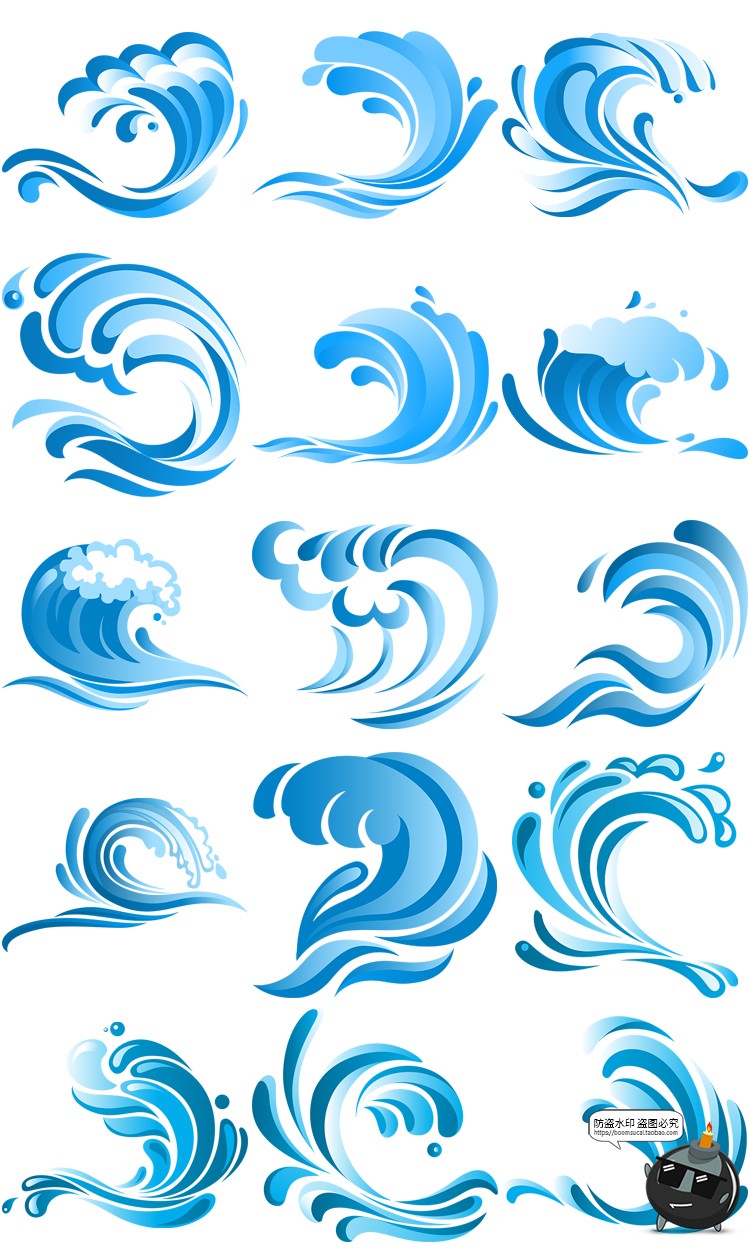 图片[10]-卡通手绘蓝色大海海洋海浪浪花波浪海水水花波纹背景PNG免抠素材-设计猿