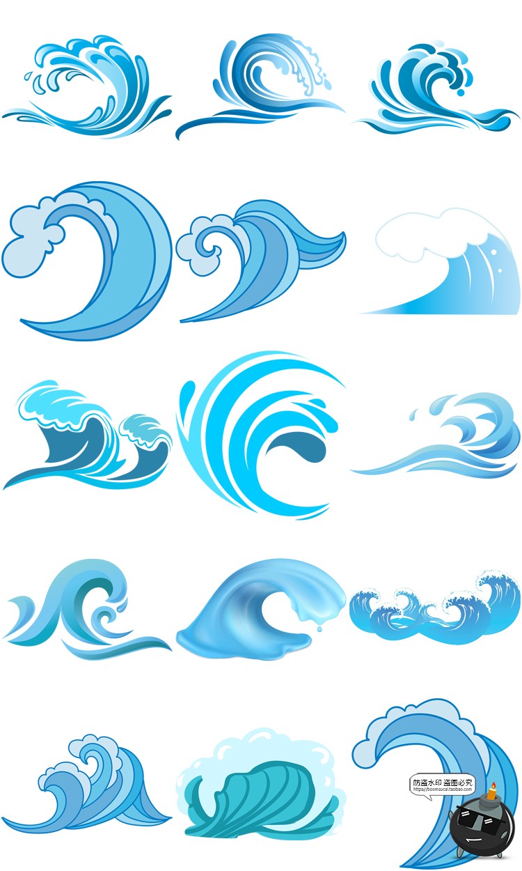 图片[11]-卡通手绘蓝色大海海洋海浪浪花波浪海水水花波纹背景PNG免抠素材-设计猿