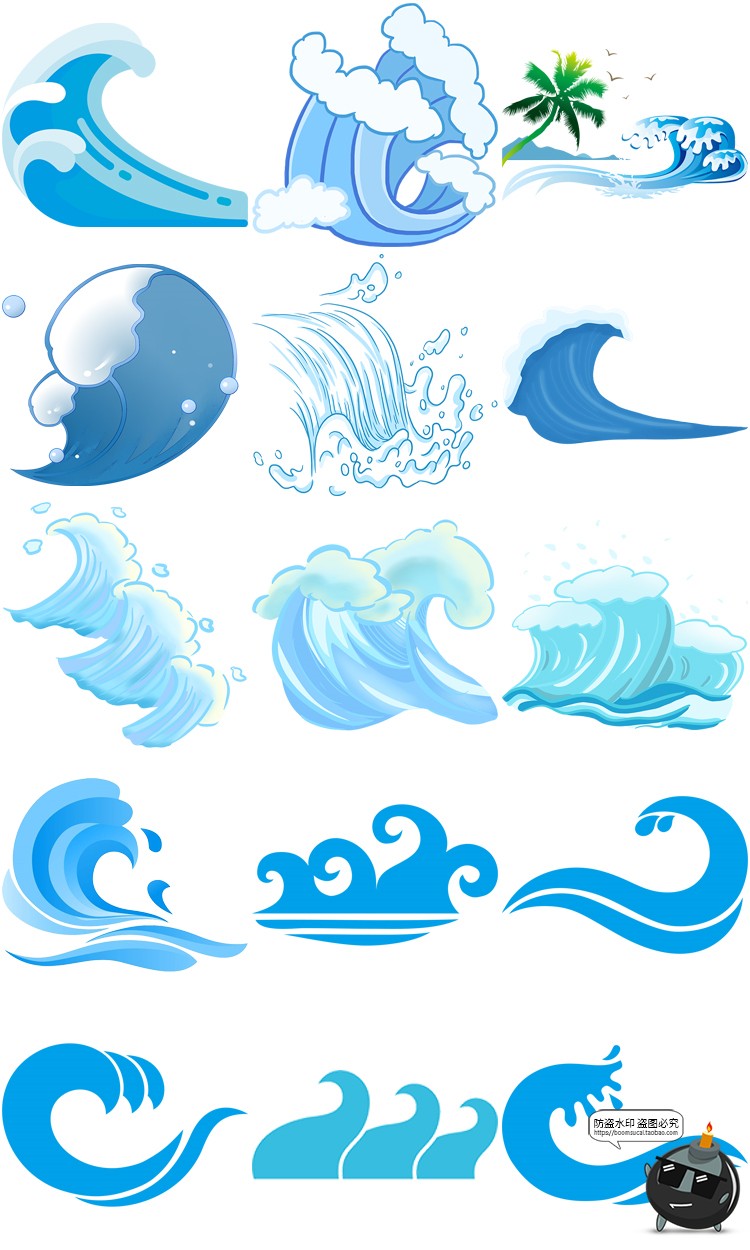 图片[12]-卡通手绘蓝色大海海洋海浪浪花波浪海水水花波纹背景PNG免抠素材-设计猿