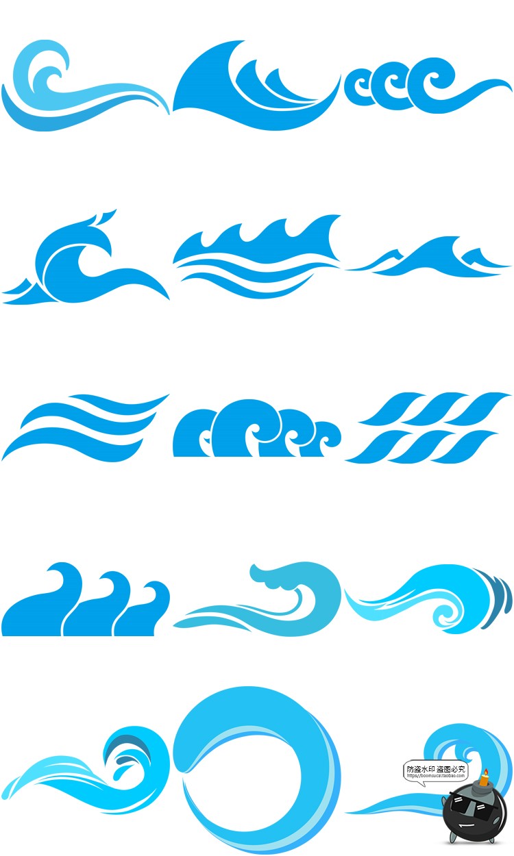 图片[13]-卡通手绘蓝色大海海洋海浪浪花波浪海水水花波纹背景PNG免抠素材-设计猿