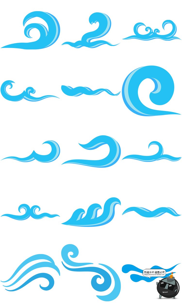 图片[14]-卡通手绘蓝色大海海洋海浪浪花波浪海水水花波纹背景PNG免抠素材-设计猿