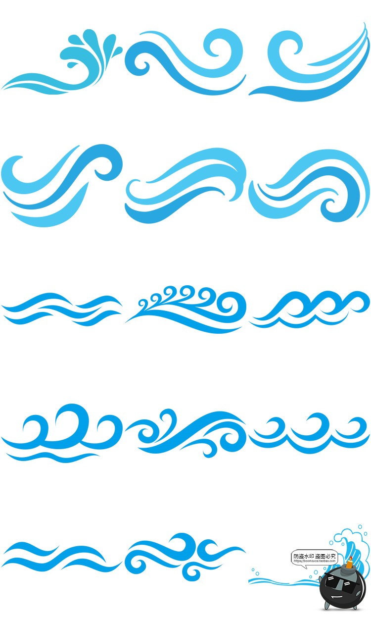 图片[15]-卡通手绘蓝色大海海洋海浪浪花波浪海水水花波纹背景PNG免抠素材-设计猿