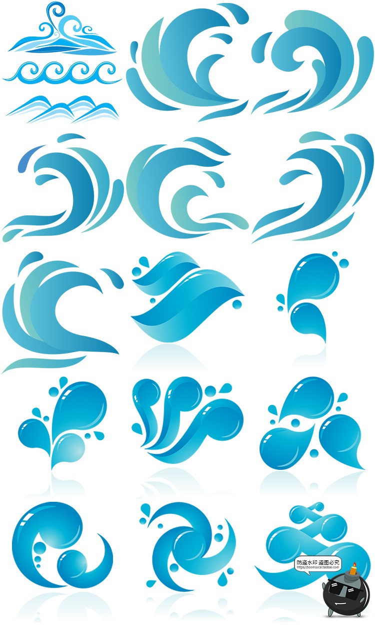 图片[18]-卡通手绘蓝色大海海洋海浪浪花波浪海水水花波纹背景PNG免抠素材-设计猿