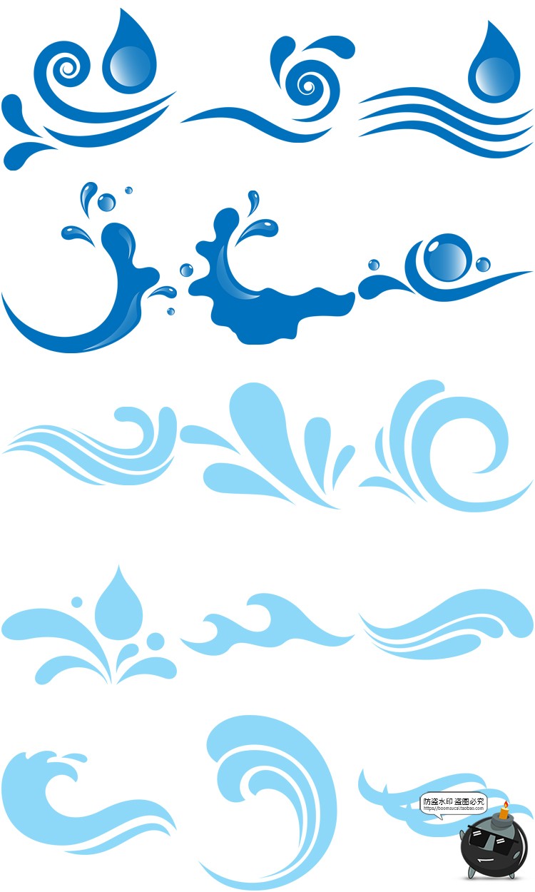 图片[20]-卡通手绘蓝色大海海洋海浪浪花波浪海水水花波纹背景PNG免抠素材-设计猿