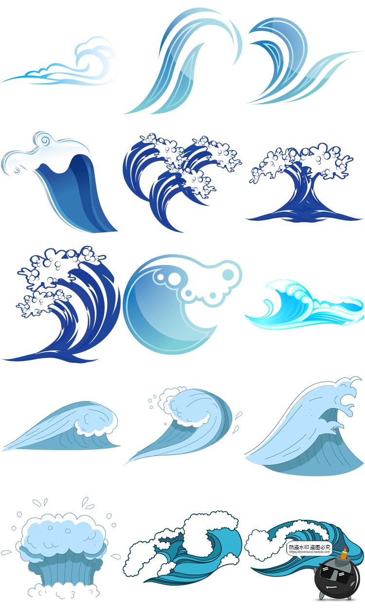 图片[21]-卡通手绘蓝色大海海洋海浪浪花波浪海水水花波纹背景PNG免抠素材-设计猿