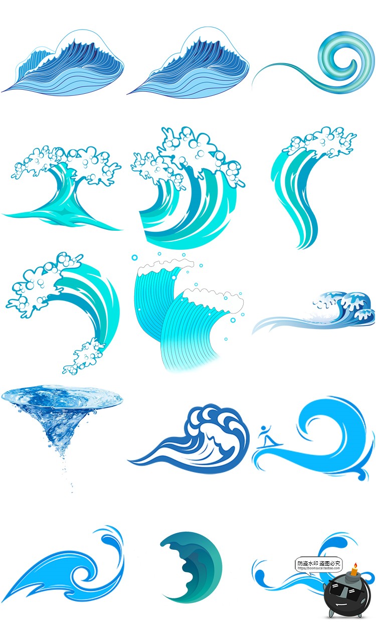 图片[23]-卡通手绘蓝色大海海洋海浪浪花波浪海水水花波纹背景PNG免抠素材-设计猿