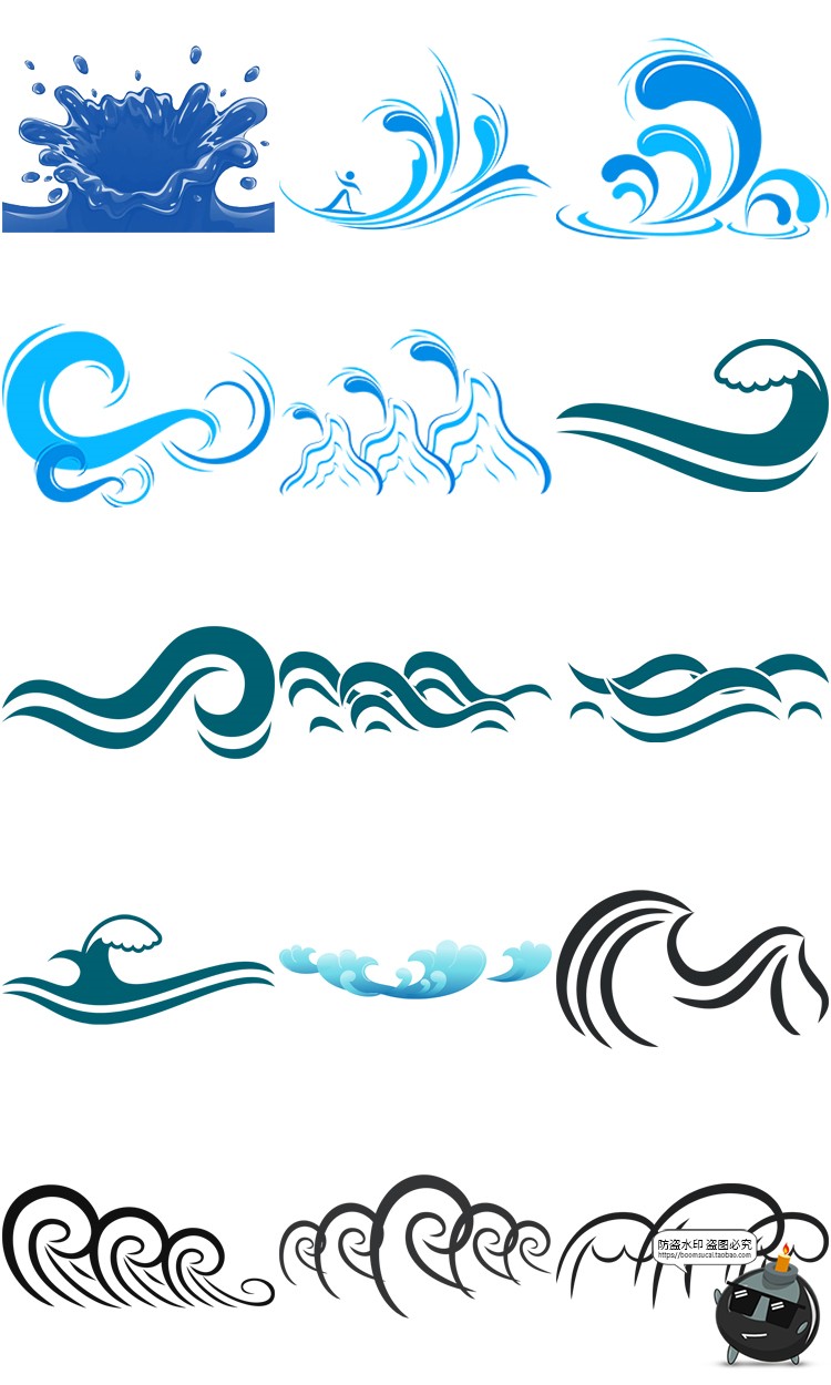 图片[24]-卡通手绘蓝色大海海洋海浪浪花波浪海水水花波纹背景PNG免抠素材-设计猿