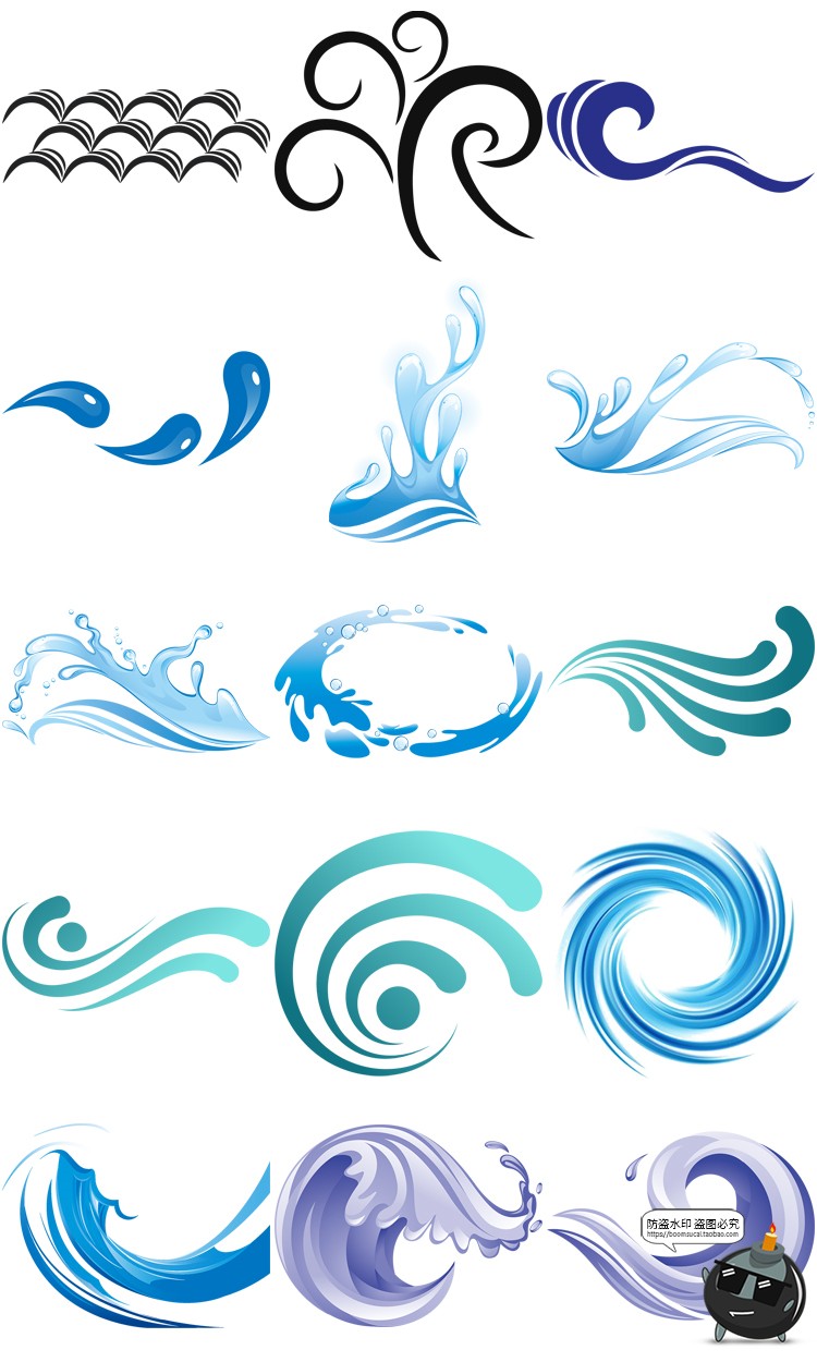 图片[25]-卡通手绘蓝色大海海洋海浪浪花波浪海水水花波纹背景PNG免抠素材-设计猿