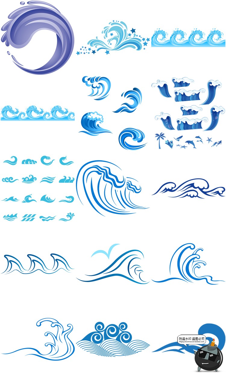 图片[26]-卡通手绘蓝色大海海洋海浪浪花波浪海水水花波纹背景PNG免抠素材-设计猿