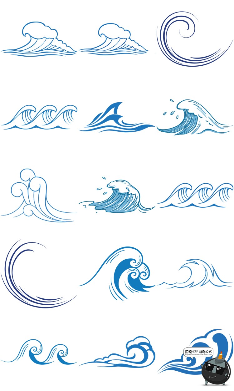 图片[27]-卡通手绘蓝色大海海洋海浪浪花波浪海水水花波纹背景PNG免抠素材-设计猿