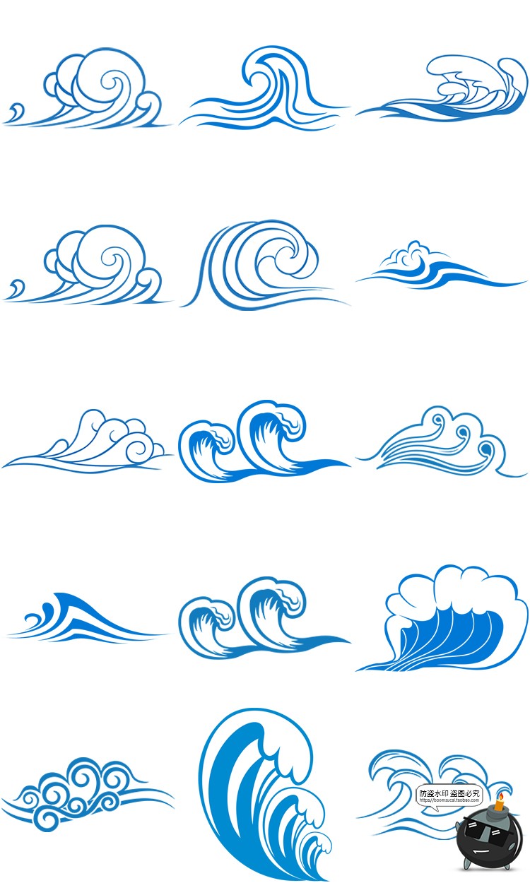 图片[28]-卡通手绘蓝色大海海洋海浪浪花波浪海水水花波纹背景PNG免抠素材-设计猿