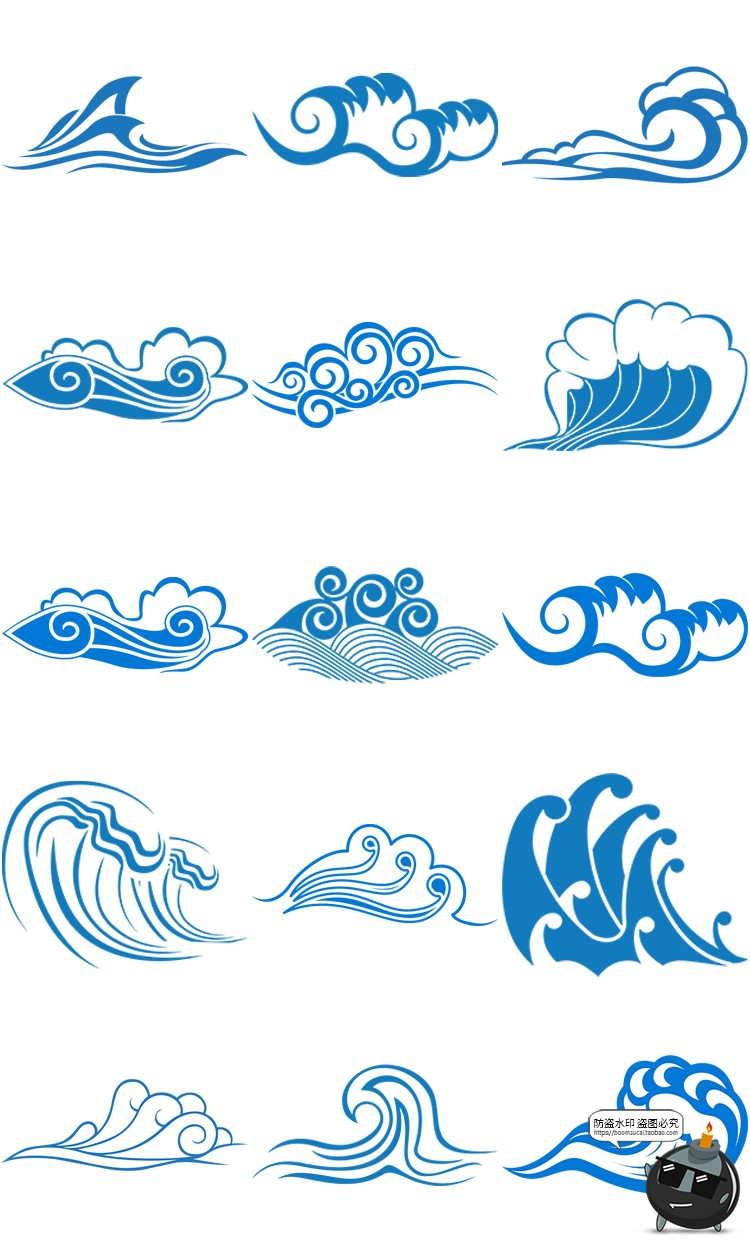 图片[29]-卡通手绘蓝色大海海洋海浪浪花波浪海水水花波纹背景PNG免抠素材-设计猿