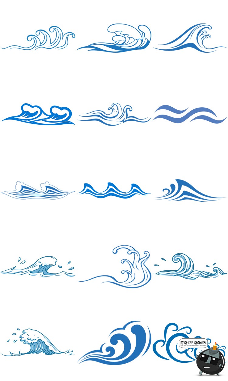 图片[30]-卡通手绘蓝色大海海洋海浪浪花波浪海水水花波纹背景PNG免抠素材-设计猿