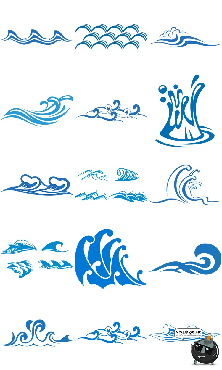 图片[31]-卡通手绘蓝色大海海洋海浪浪花波浪海水水花波纹背景PNG免抠素材-设计猿