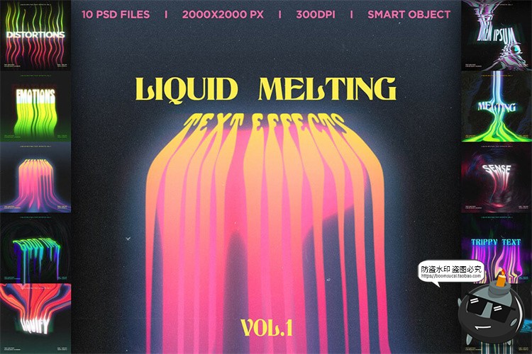 图片[1]-抽象液体融化风扭曲文字流逝效果字体特效字样式PSD模板PS素材-设计猿