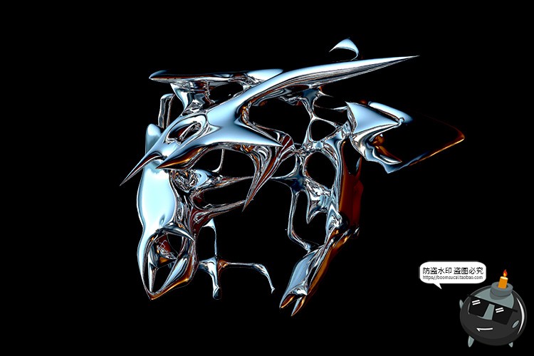 图片[5]-复古未来酸性艺术抽象金属镀铬有机形状图片后期合成PNG免抠素材-设计猿