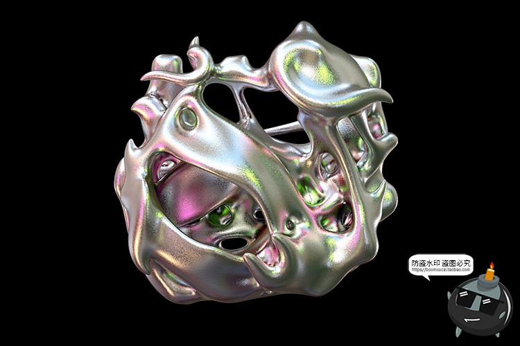 图片[7]-复古未来酸性艺术抽象金属镀铬有机形状图片后期合成PNG免抠素材-设计猿