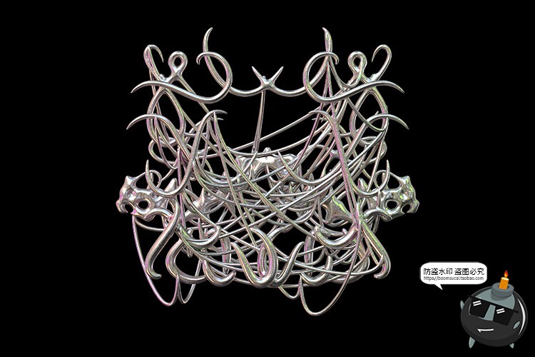 图片[8]-复古未来酸性艺术抽象金属镀铬有机形状图片后期合成PNG免抠素材-设计猿