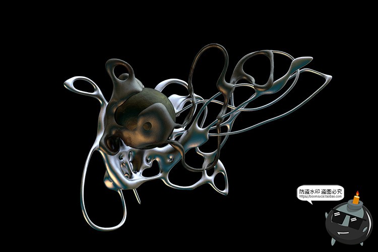 图片[9]-复古未来酸性艺术抽象金属镀铬有机形状图片后期合成PNG免抠素材-设计猿