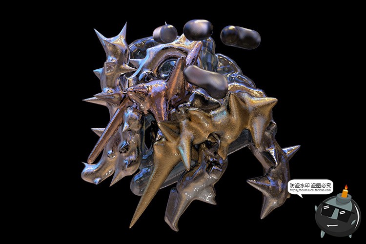 图片[14]-复古未来酸性艺术抽象金属镀铬有机形状图片后期合成PNG免抠素材-设计猿