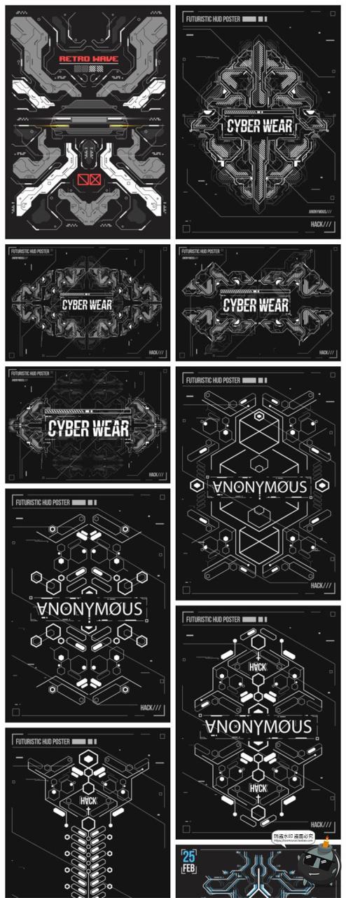 图片[1]-科技工业机械风科幻电路海报几何背景纹理插画装饰图案AI矢量素材-设计猿