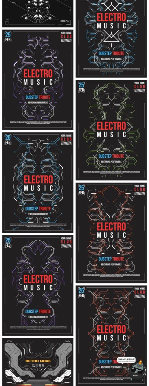 图片[2]-科技工业机械风科幻电路海报几何背景纹理插画装饰图案AI矢量素材-设计猿