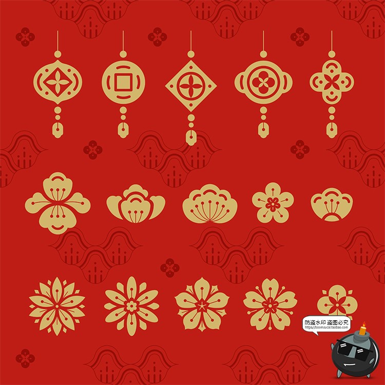 图片[1]-中国风新年图案花纹传统花边底纹边框祥云装饰元素海报AI矢量素材-设计猿