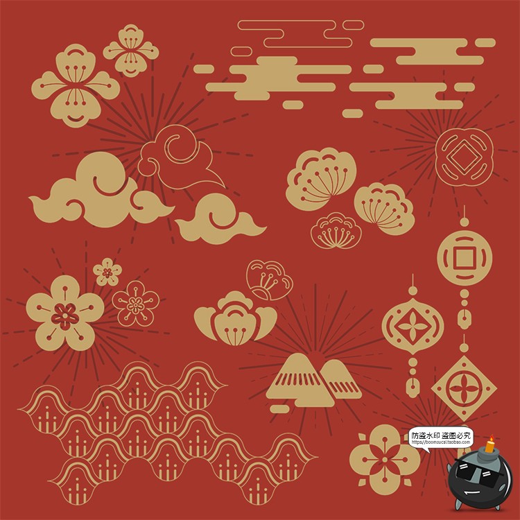 图片[3]-中国风新年图案花纹传统花边底纹边框祥云装饰元素海报AI矢量素材-设计猿