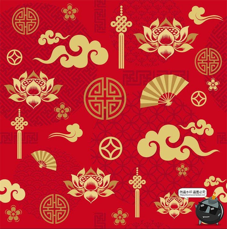 图片[5]-中国风新年图案花纹传统花边底纹边框祥云装饰元素海报AI矢量素材-设计猿