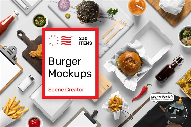 图片[1]-汉堡专题 快餐食品薯条沙拉品牌包装盒餐饮装饰元素PSD模板PS素材-设计猿