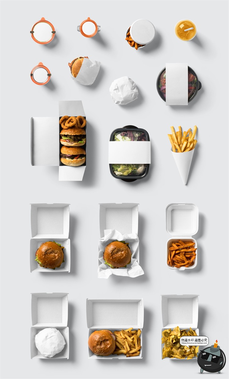图片[16]-汉堡专题 快餐食品薯条沙拉品牌包装盒餐饮装饰元素PSD模板PS素材-设计猿