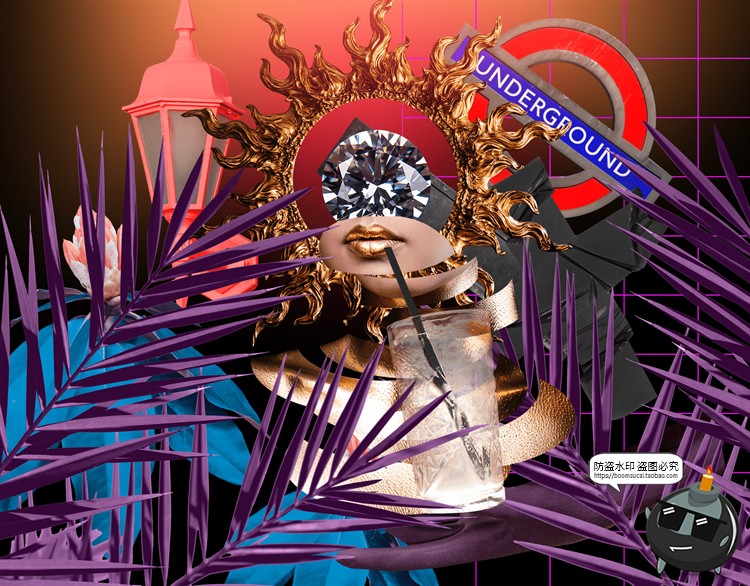 图片[2]-复古酸性艺术抽象蒸汽波鲜艳插画剪切画装饰元素PNG免抠图素材-设计猿