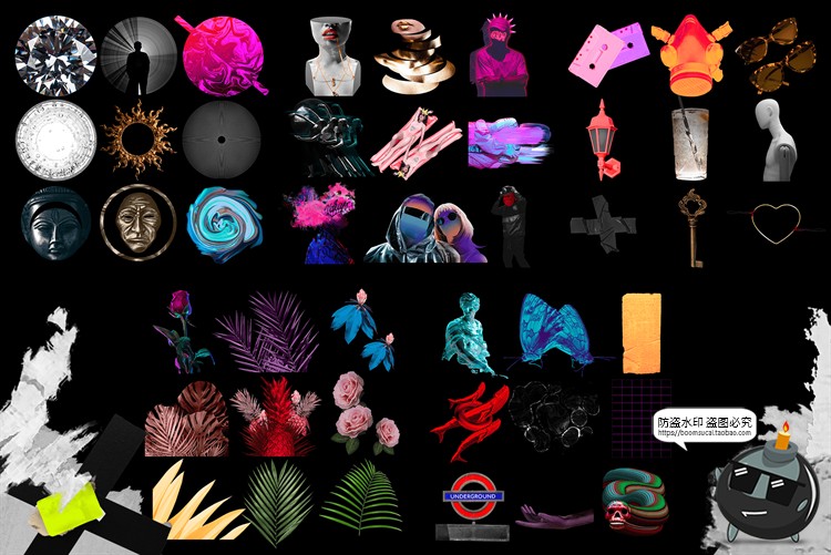 图片[4]-复古酸性艺术抽象蒸汽波鲜艳插画剪切画装饰元素PNG免抠图素材-设计猿