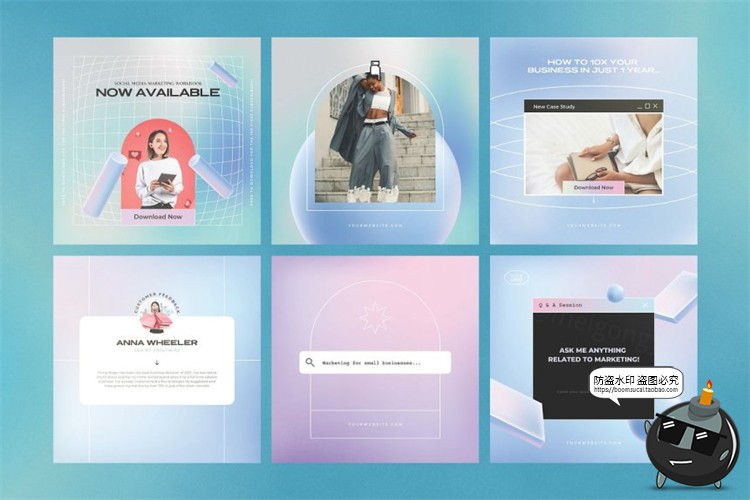 图片[7]-空灵风悬浮现代柔和渐变3D形状流行排版宣传海报模板AI矢量素材-设计猿