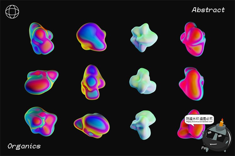 图片[3]-新复古未来派科技迷幻酸性风3D抽象液态形状PNG免抠装饰元素素材-设计猿