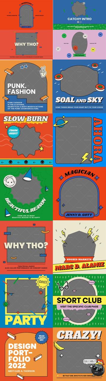 图片[3]-复古趣味流行卡通创意排版方形横版竖版宣传广告海报PSD模板素材-设计猿