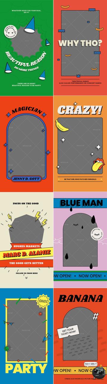 图片[5]-复古趣味流行卡通创意排版方形横版竖版宣传广告海报PSD模板素材-设计猿