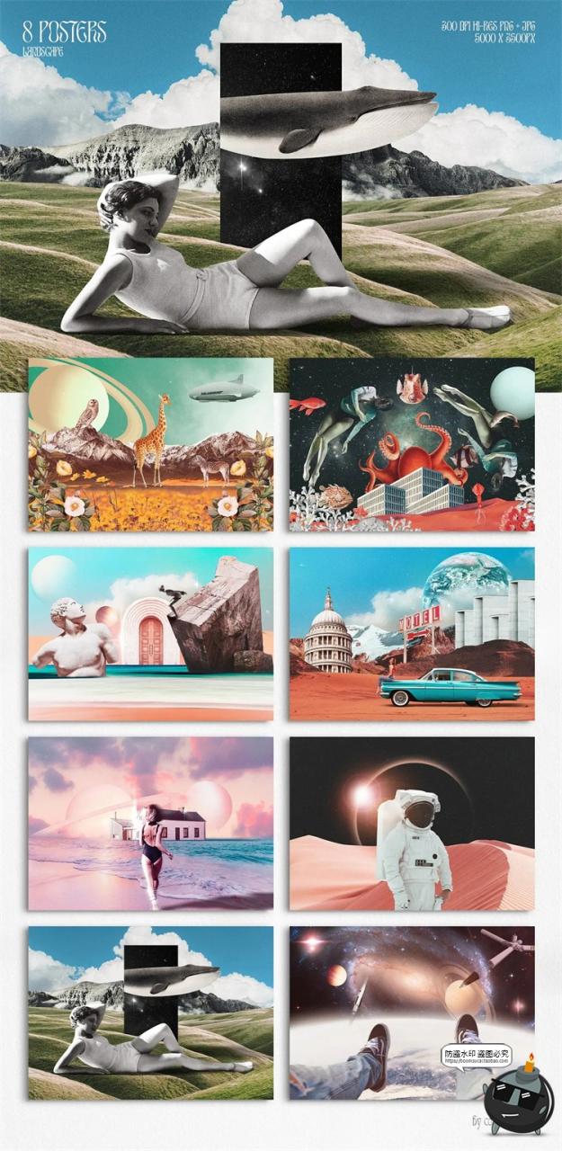 图片[12]-复古学院派孟菲斯蒸汽波人物风景水果车辆建筑剪贴画PNG免抠素材-设计猿