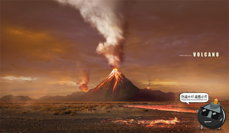图片[1]-火山喷发爆发岩浆自然地质特效后期合成场景海报PSD模板分层素材-设计猿