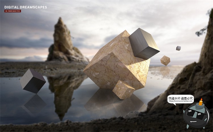 图片[1]-未来科幻3D立体金属几何梦幻场景主视觉合成海报分层PSD模板素材-设计猿