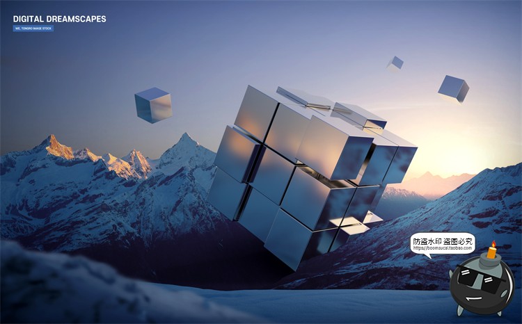 图片[11]-未来科幻3D立体金属几何梦幻场景主视觉合成海报分层PSD模板素材-设计猿