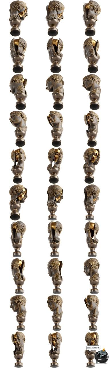 图片[2]-蒸汽青铜朋克3D立体抽象人物头部欧雕塑多角度PNG免抠元素素材-设计猿