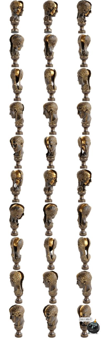 图片[3]-蒸汽青铜朋克3D立体抽象人物头部欧雕塑多角度PNG免抠元素素材-设计猿