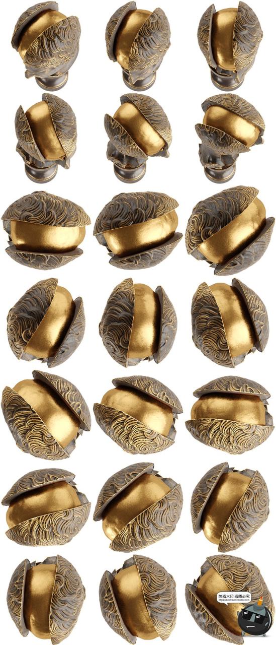 图片[5]-蒸汽青铜朋克3D立体抽象人物头部欧雕塑多角度PNG免抠元素素材-设计猿