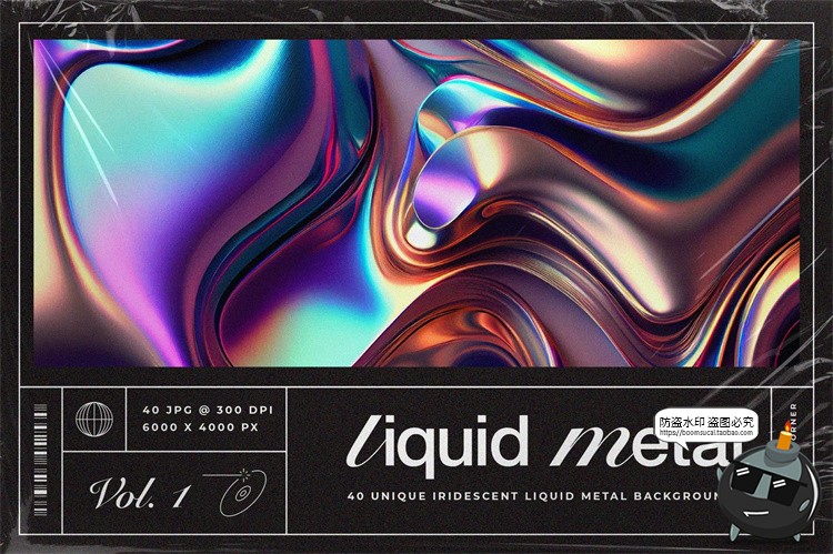 酸性机能液态金属镀铬3D流体抽象艺术展示纹理背景JPG图片素材-设计猿