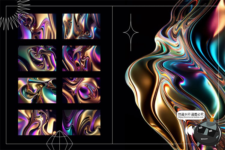 图片[5]-酸性机能液态金属镀铬3D流体抽象艺术展示纹理背景JPG图片素材-设计猿