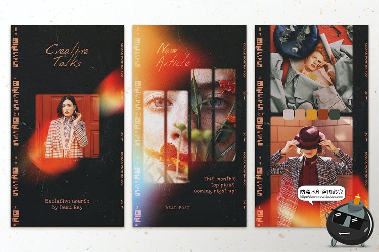 图片[2]-新潮复古做旧漏光胶片帧烧录竖屏框架相册排版海报PSD模板PS素材-设计猿