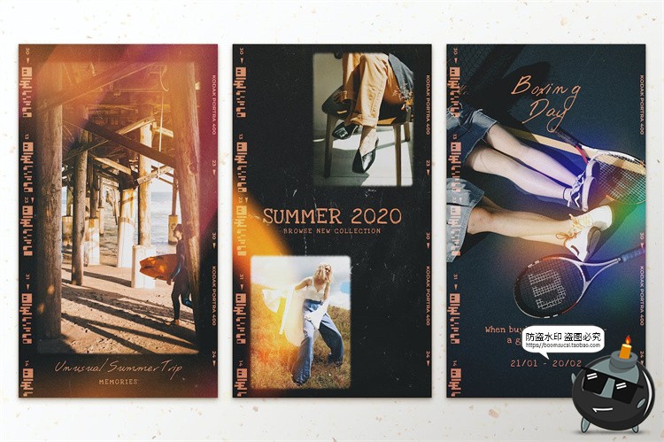 图片[3]-新潮复古做旧漏光胶片帧烧录竖屏框架相册排版海报PSD模板PS素材-设计猿