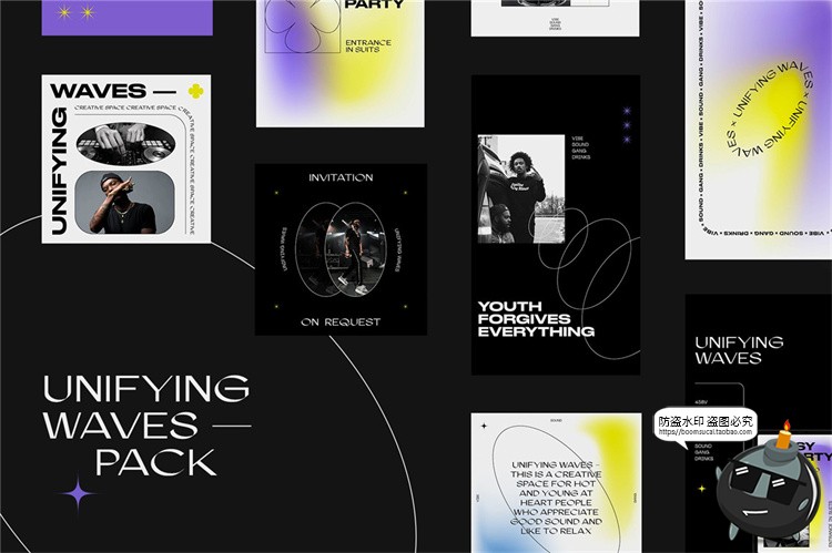 图片[1]-弥散光渐变排版潮流简约复古粗体文本音乐图文版式PSD模版PS素材-设计猿