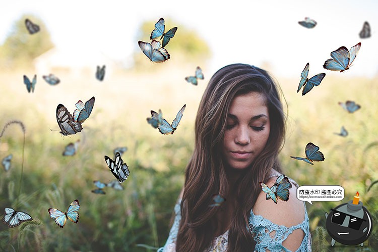 图片[1]-真实彩色蝴蝶飞舞满天特效照片叠层PNG免抠图后期合成PSD模板素材-设计猿